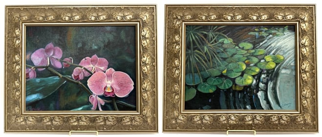 Charles Scogins Lily Pads & Orchid Oil Paintings