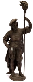Renaissance Man Torch Bearer Metal Finial Statue