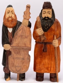 Pair of Hand-Carved Wooden Judaica Folk Figures