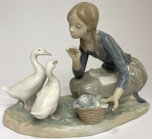 Lladro "Food For Ducks" #4849 Girl with Animals