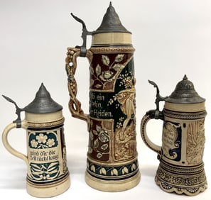Three Antique German Beer Steins