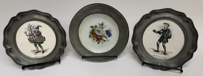 H&R Johnson Merchant Pewter & Porcelain Plates