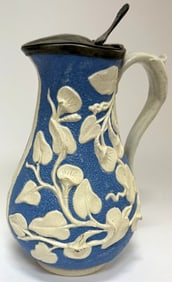 Antique Salt-Glaze Parian Creamer with Pewter Top