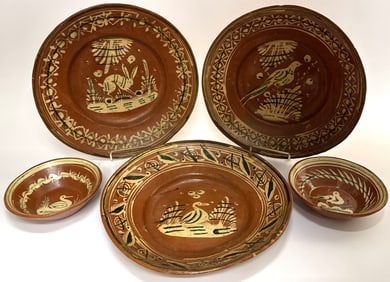 Mexican Bandera Ware Bowl & Plate Grouping