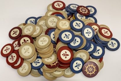 Vintage Fleur-de-Lis Clay Poker Chips