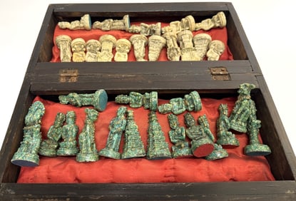 Carved Aztec vs. Mayan Complete Chess Set