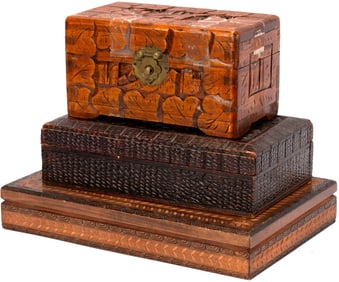 Vintage Wooden Arts & Crafts Trinket Boxes