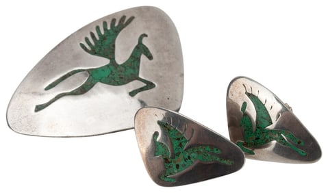 L.B. Sterling Inlaid Turquoise Parure Mexico