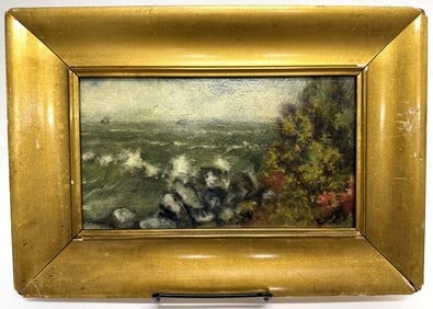 'Ships at Sea' Seascape Miniature Oil Painting