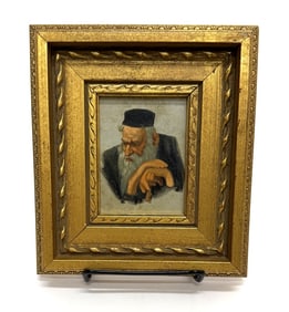 Judaica Rabbi Portrait Oil on Board