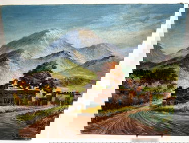 C. Barrolini Signed Adobe Landscape Oil on Canvas