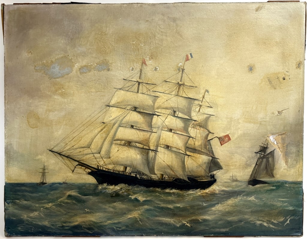 19th c. Clipper Ship Oil on Canvas Painting (1 of 5)