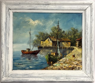 Rossini Signed Sailboat Seascape Oil on Canvas