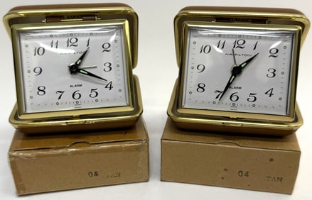 Pair of Vintage Hamilton Travel Alarm Clocks