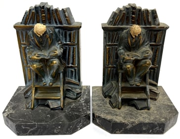 1930s JB Hirsch Librarian Bookends on Marble