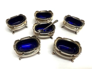 William Adams Cobalt Silver-Plated Salt Cellars