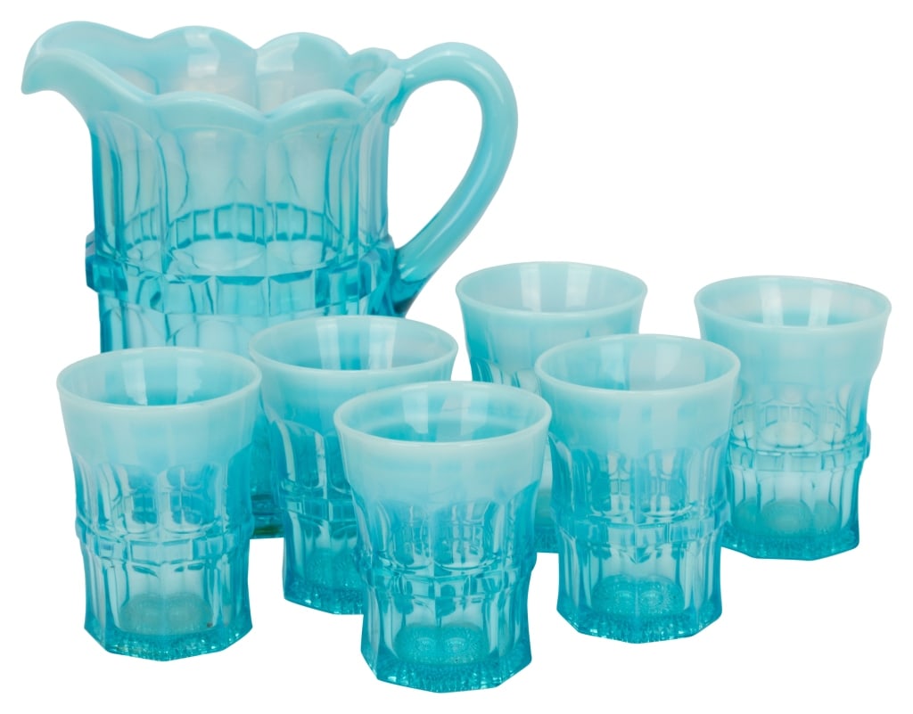 Antique Spooner Opalescent Blue Regal Glass Set (1 of 9)