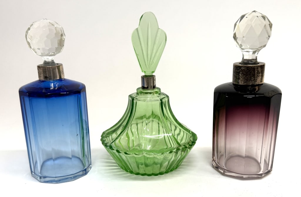 Art Deco Czech Glass & Sterling Perfume Bottles (1 of 5)