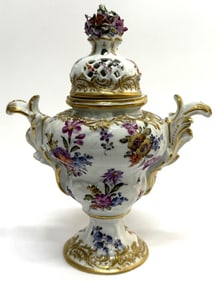 Antique European Porcelain Potpurri Floral Vase