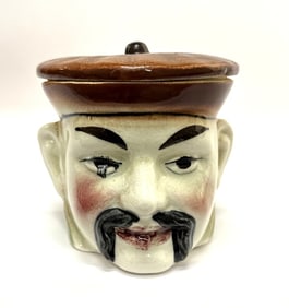 Antique Asian Figural Majolica Tobacco Jar