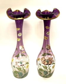 Spectacular Legras Mont Joye Vase Pair, 27"