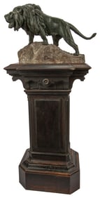 P. Lecourtier Bronze Lion on Pedestal