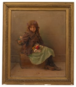 Karl Witkowsk, O/C Portrait of a Girl w Flowers