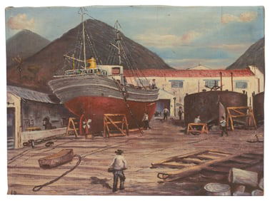 Shipyard Scene Oil Painting