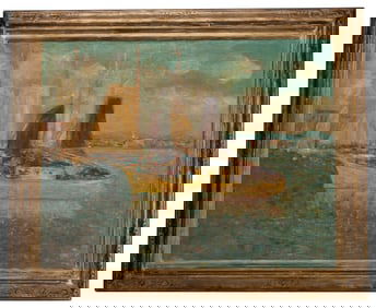 Paul Bernard King - Harbor Scene Oil Painting