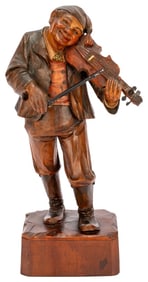 Black Forest Carved Wood Violin Player, Folk Art