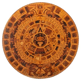Aztec Mayan Inlaid Wood Calendar Table Top Art