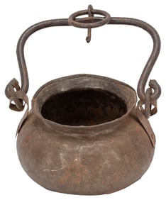 Hanging Hammered Copper Fireplace Cauldron