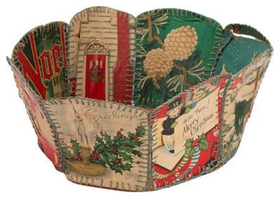 Vintage Handmade Folk Art Christmas Card Basket