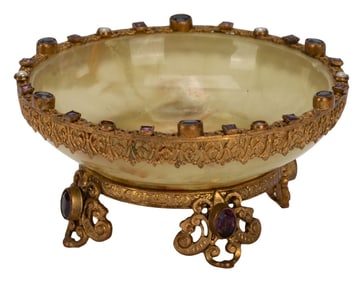 Gilt Brass and Onyx Jeweled Centerpiece