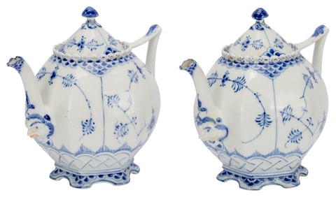 Royal Copenhagen Blue Fluted Teapot Pair