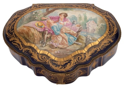 Antique French Sevres Porcelain Cobalt Blue Box