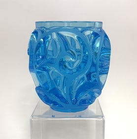 Lalique Crystal Tourbillons Blue Vase