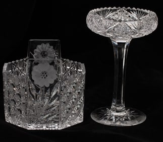 Two American Brilliant Clear Cut Glass Pieces