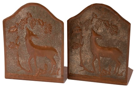 Arts & Crafts Hammered Copper Deer Bookends