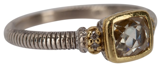 Judith Ripka Two 18K 925 White Topaz Ring - 6 3/4