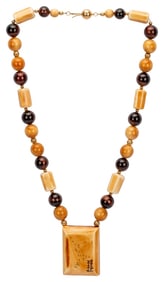 14K Asian Inspired Polished Bone Bead Necklace