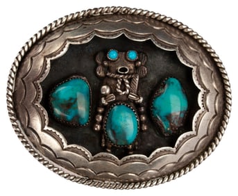 H.L. Zuni Sterling Turquoise Belt Buckle