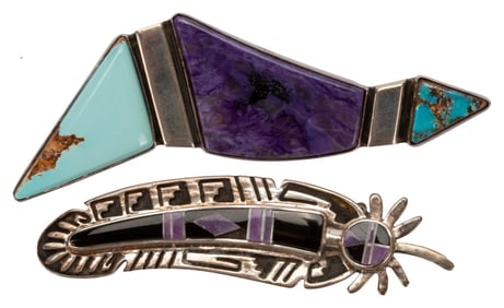 Sterling Native American Signed Inlaid Brooches