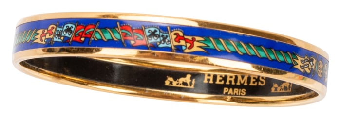 Hermes Paris Narrow Flags Blue Enamel Bangle