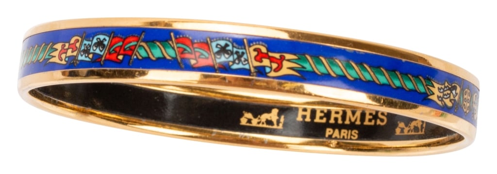 Hermes Paris Narrow Flags Blue Enamel Bangle (1 of 5)