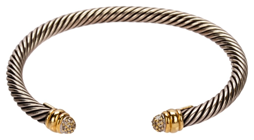 David Yurman 18K Sterling Diamond Cable Cuff (1 of 5)