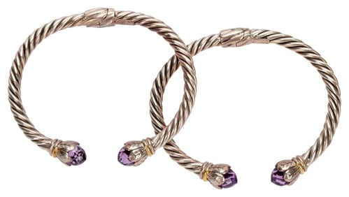 Robert Manse Sterling 18K Amethyst Cable Cuff Pair
