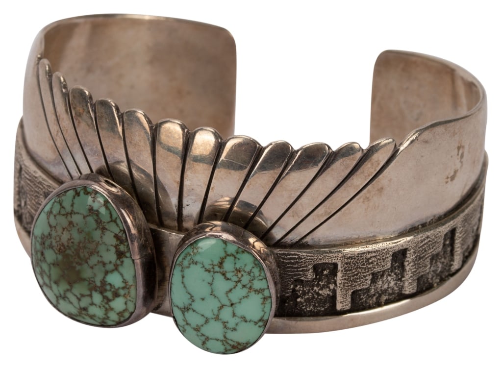 Signed Yazzie Navajo Sterling Turquoise Cuff (1 of 5)