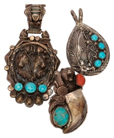 Signed Southwestern Sterling Turquoise Pendant Lot