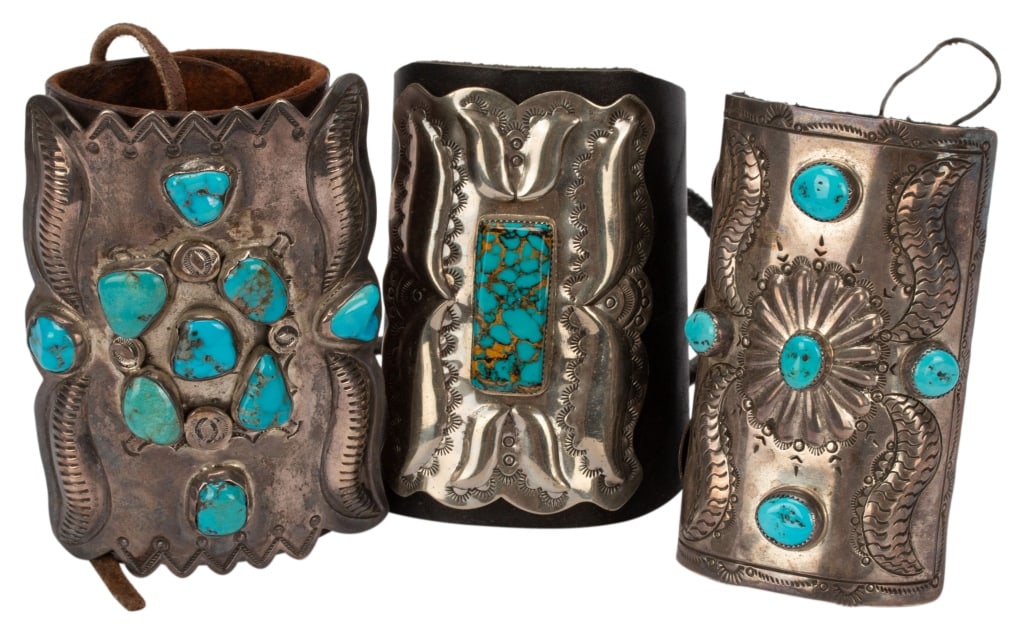 Native American Silver Turquoise Leather Cuff Lot (1 of 9)